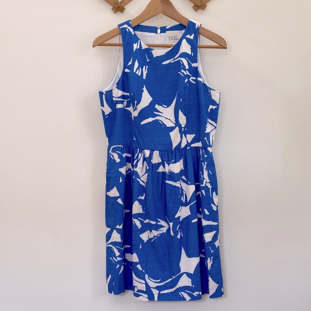 Blithe Blue and White Floral Cotton Dress Sz 10
